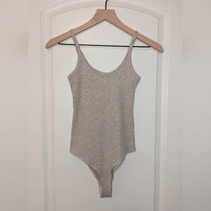 Reformation Gray/Cream Ribbed Bodysuit Slight Stretch Fit XS